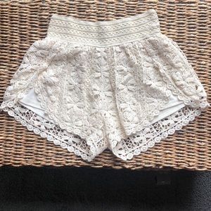 crochet cream shorts